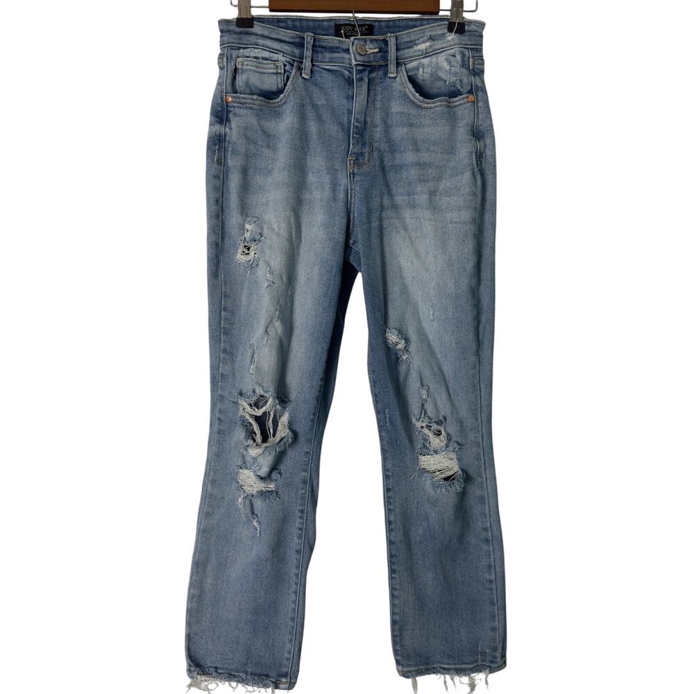 Judy Blue Straight Fit Distressed Women's 5/27 Light Wash Jeans #JB82391 Stretch